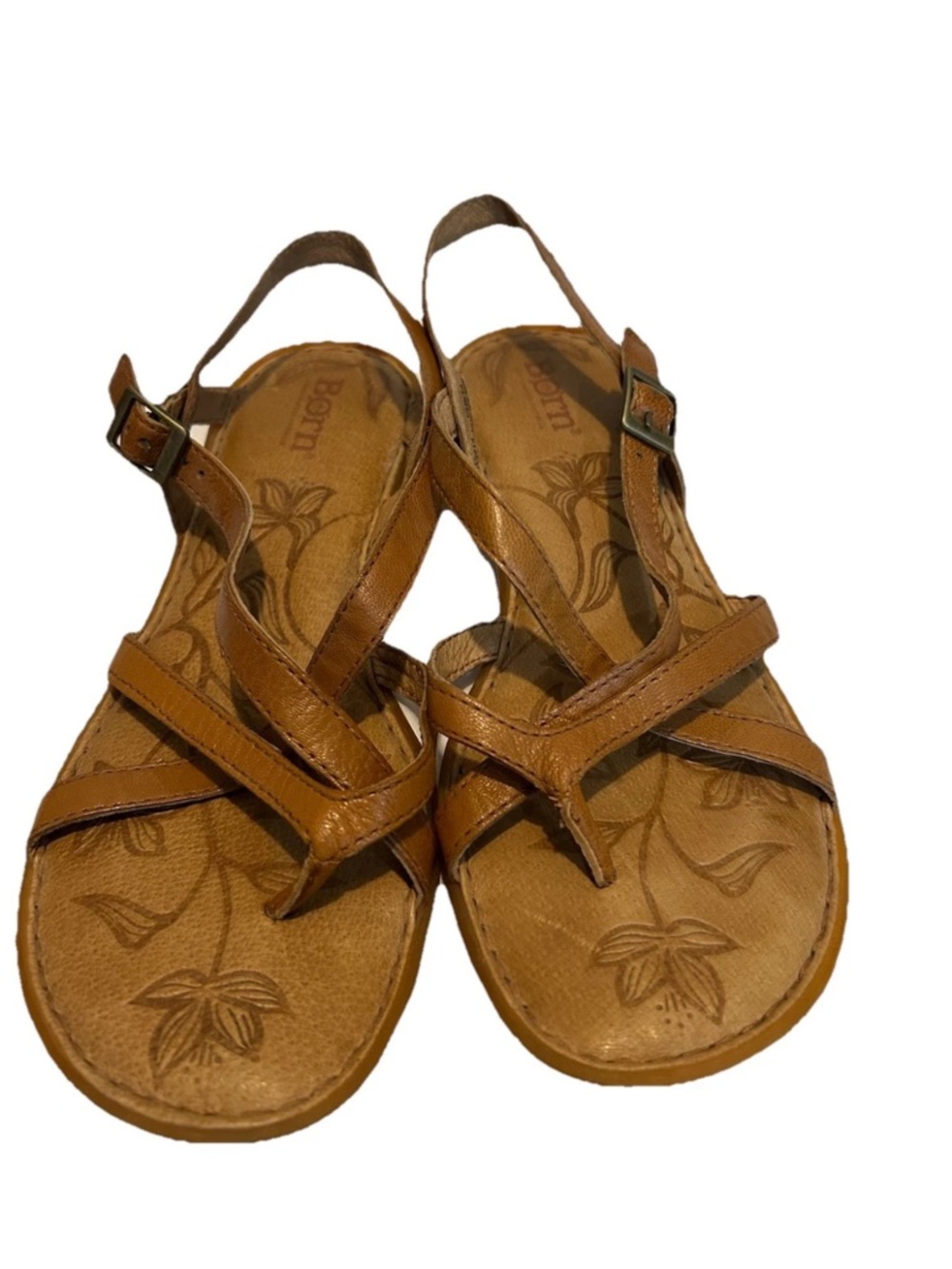 Born Brown Leather Cross-Strap Slingback Sandals